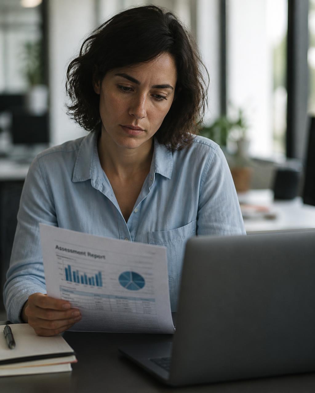 Assessor analysiert einen Learning Colors-Assessmentbericht im Büro
